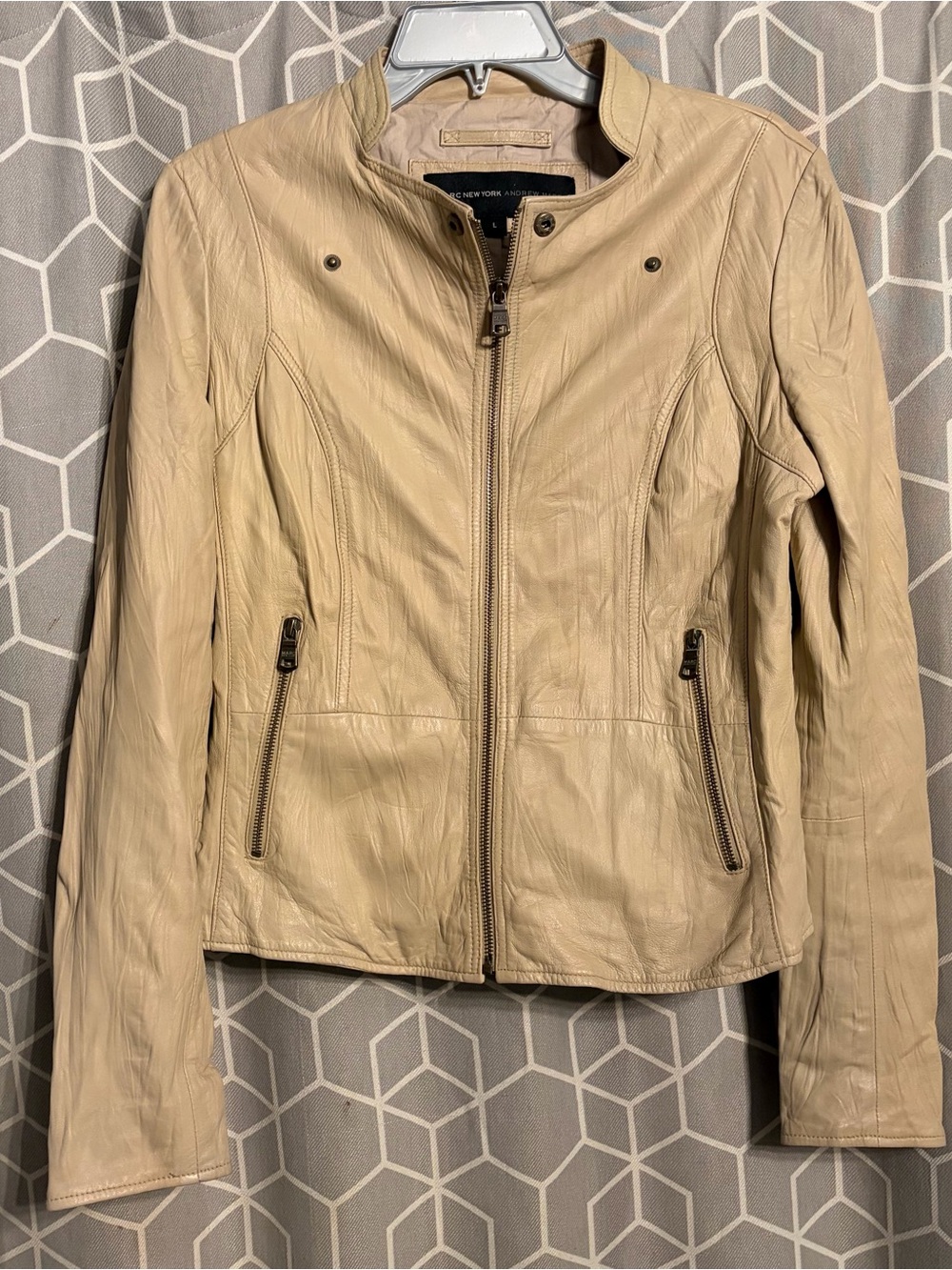 Marc New York Beige Faux Leather Moto Jacket